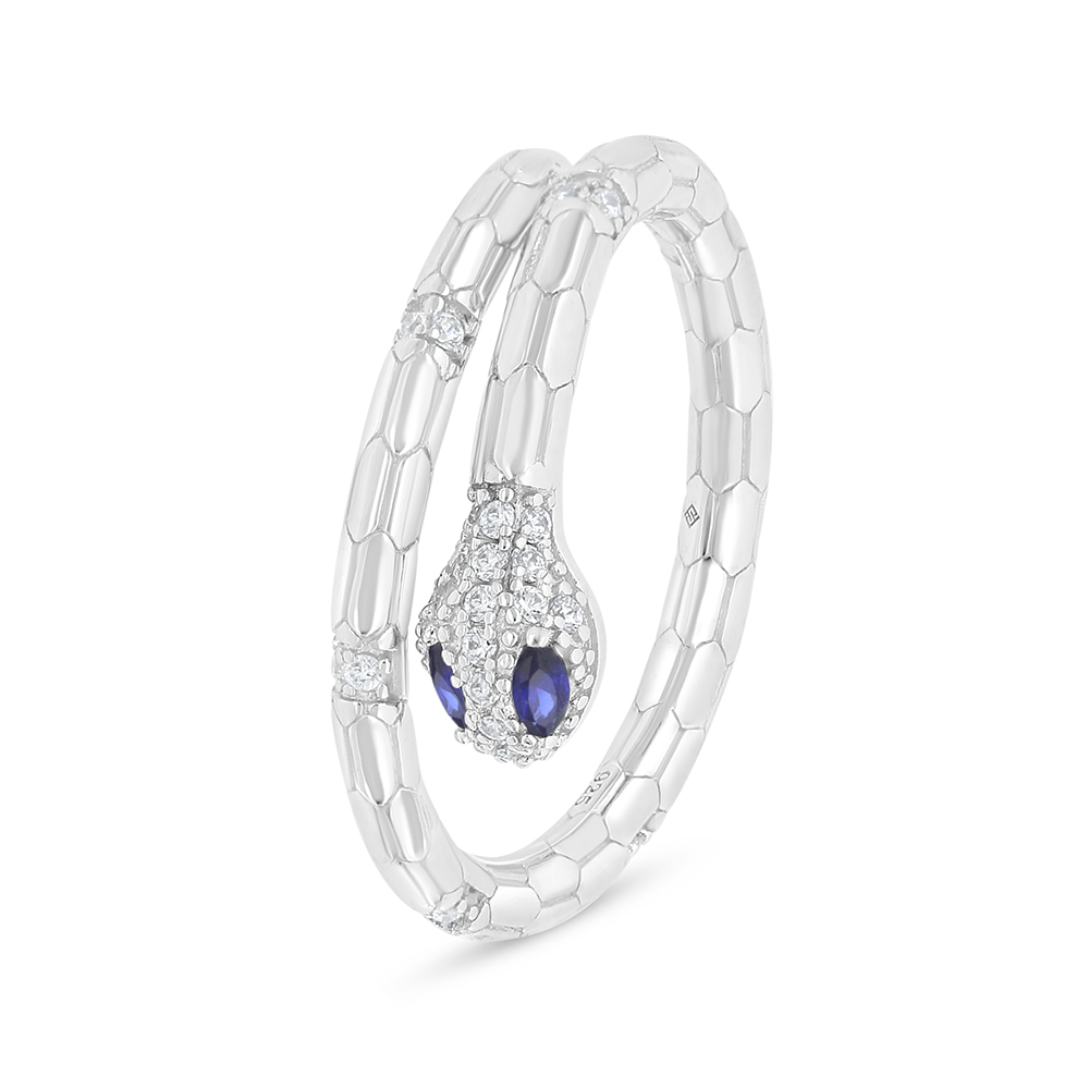 Sterling Silver 925 Ring Rhodium Plated Embedded With Sapphire Corundum And White Zircon