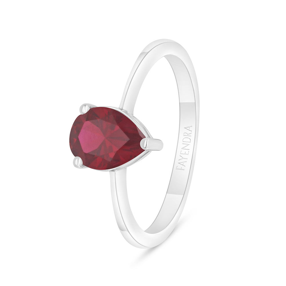 Sterling Silver 925 Ring Rhodium Plated Embedded With Ruby Corundum 