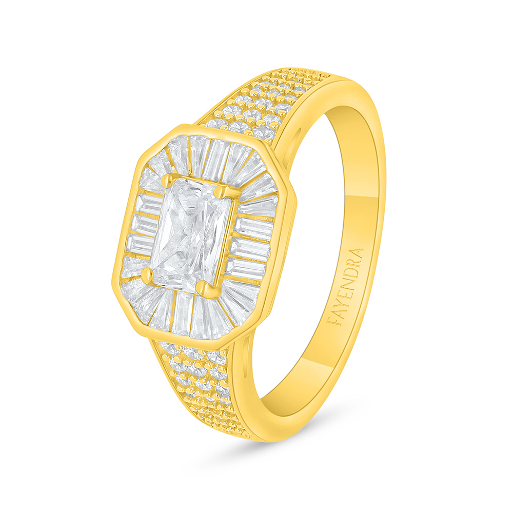 Sterling Silver 925 Ring Golden Plated Embedded With White Zircon