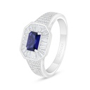 Sterling Silver 925 Ring Rhodium Plated Embedded With Sapphire Corundum And White Zircon