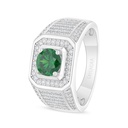 Sterling Silver 925 Ring Rhodium Plated Embedded With Emerald Zircon And White Zircon