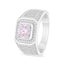 Sterling Silver 925 Ring Rhodium Plated Embedded With Pink Zircon And White Zircon