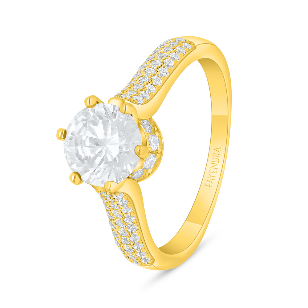 Sterling Silver 925 Ring Golden Plated Embedded With White Zircon