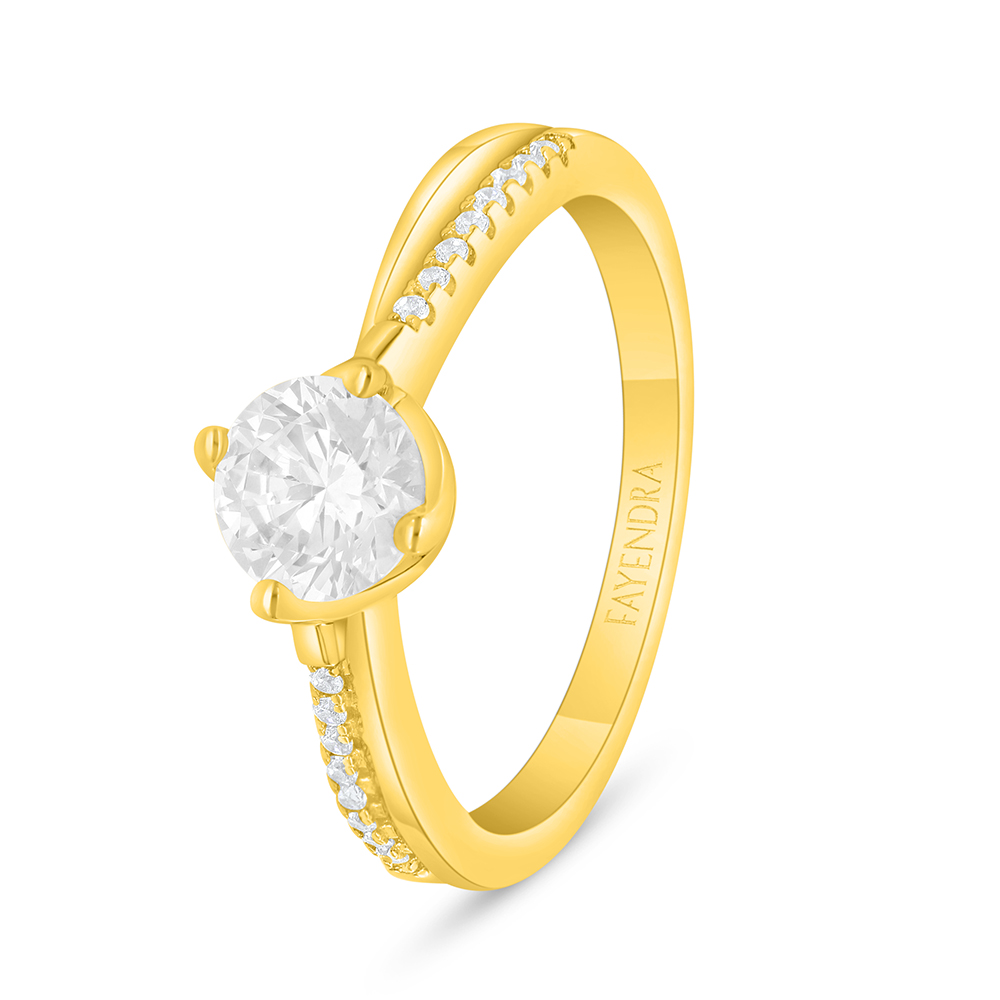 Sterling Silver 925 Ring Golden Plated Embedded With White Zircon