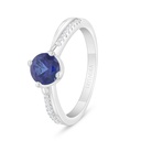 Sterling Silver 925 Ring Rhodium Plated Embedded With Sapphire Corundum And White Zircon