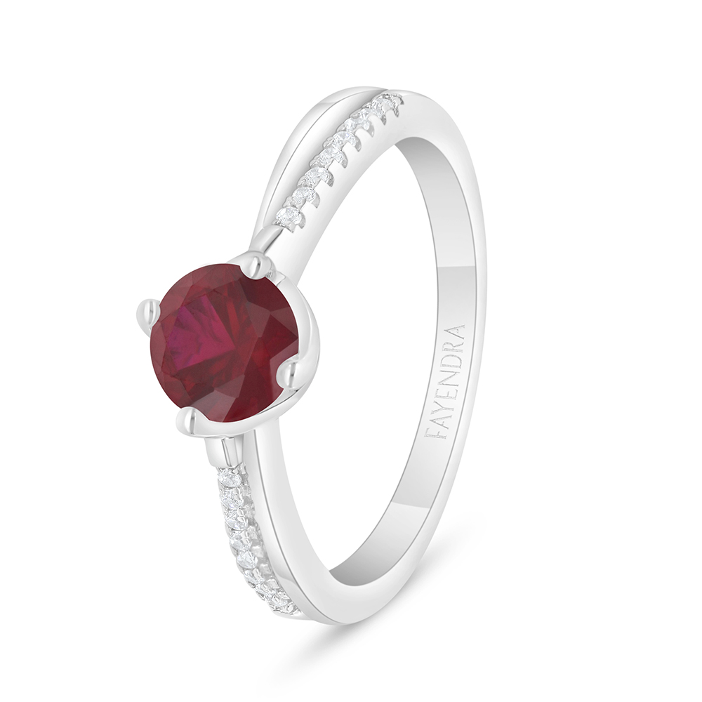 Sterling Silver 925 Ring Rhodium Plated Embedded With Ruby Corundum And White Zircon