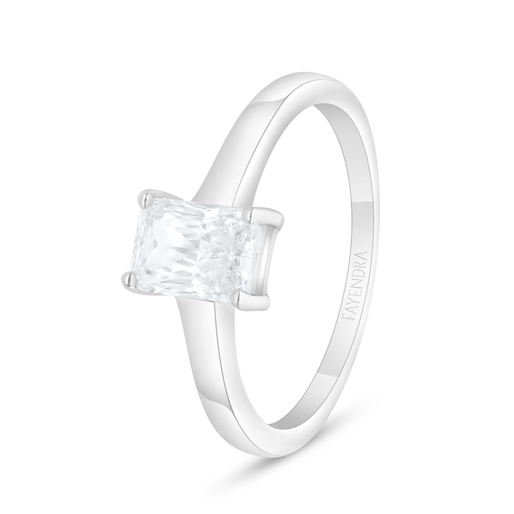 Sterling Silver 925 Ring Rhodium Plated Embedded With White Zircon