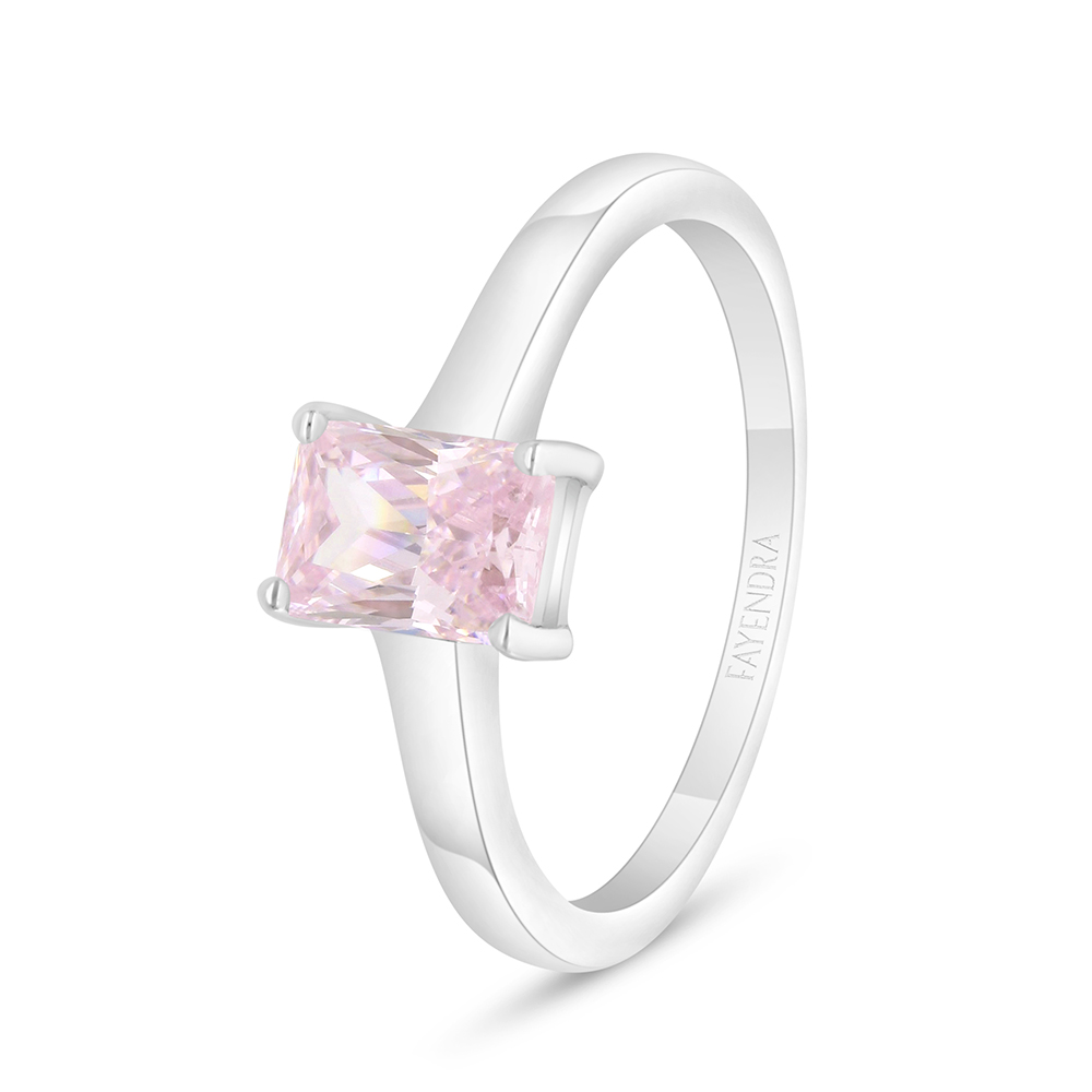 Sterling Silver 925 Ring Rhodium Plated Embedded With Pink Zircon 