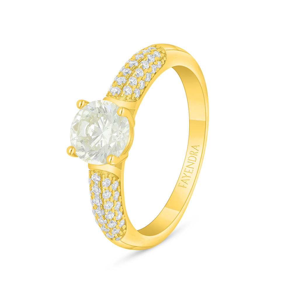 Sterling Silver 925 Ring Golden Plated Embedded With White Zircon