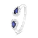 Sterling Silver 925 Ring Rhodium Plated Embedded With Sapphire Corundum And White Zircon