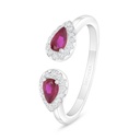 Sterling Silver 925 Ring Rhodium Plated Embedded With Ruby Corundum And White Zircon