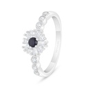 Sterling Silver 925 Ring Rhodium Plated Embedded With Sapphire Corundum And White Zircon