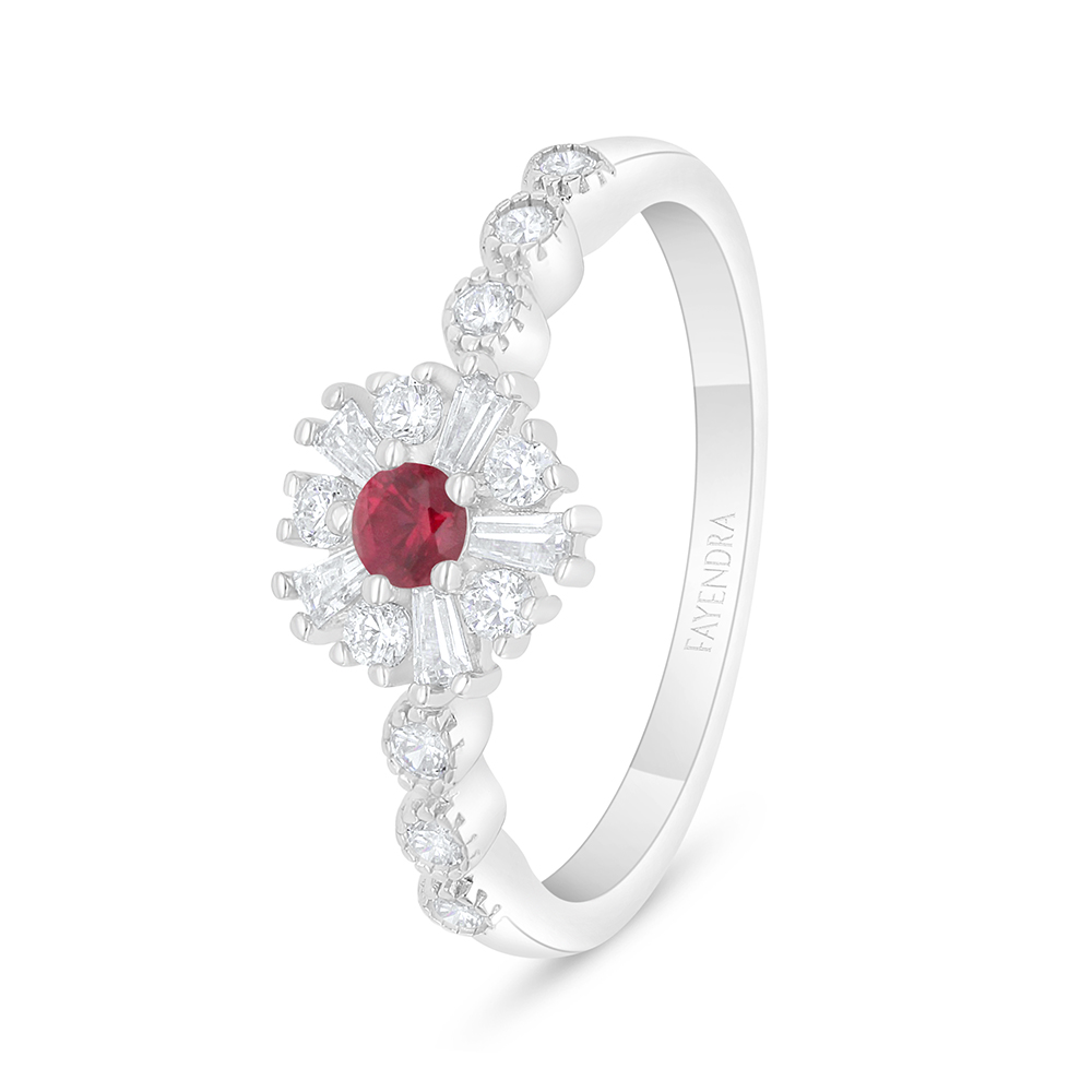 Sterling Silver 925 Ring Rhodium Plated Embedded With Ruby Corundum And White Zircon