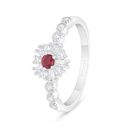 Sterling Silver 925 Ring Rhodium Plated Embedded With Ruby Corundum And White Zircon