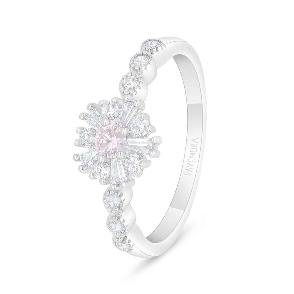 Sterling Silver 925 Ring Rhodium Plated Embedded With Pink Zircon And White Zircon