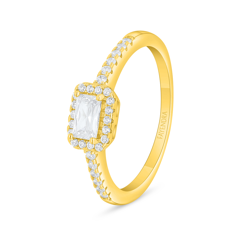 Sterling Silver 925 Ring Golden Plated Embedded With White Zircon