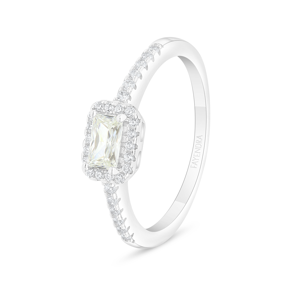 Sterling Silver 925 Ring Rhodium Plated Embedded With Yellow Diamond And White Zircon