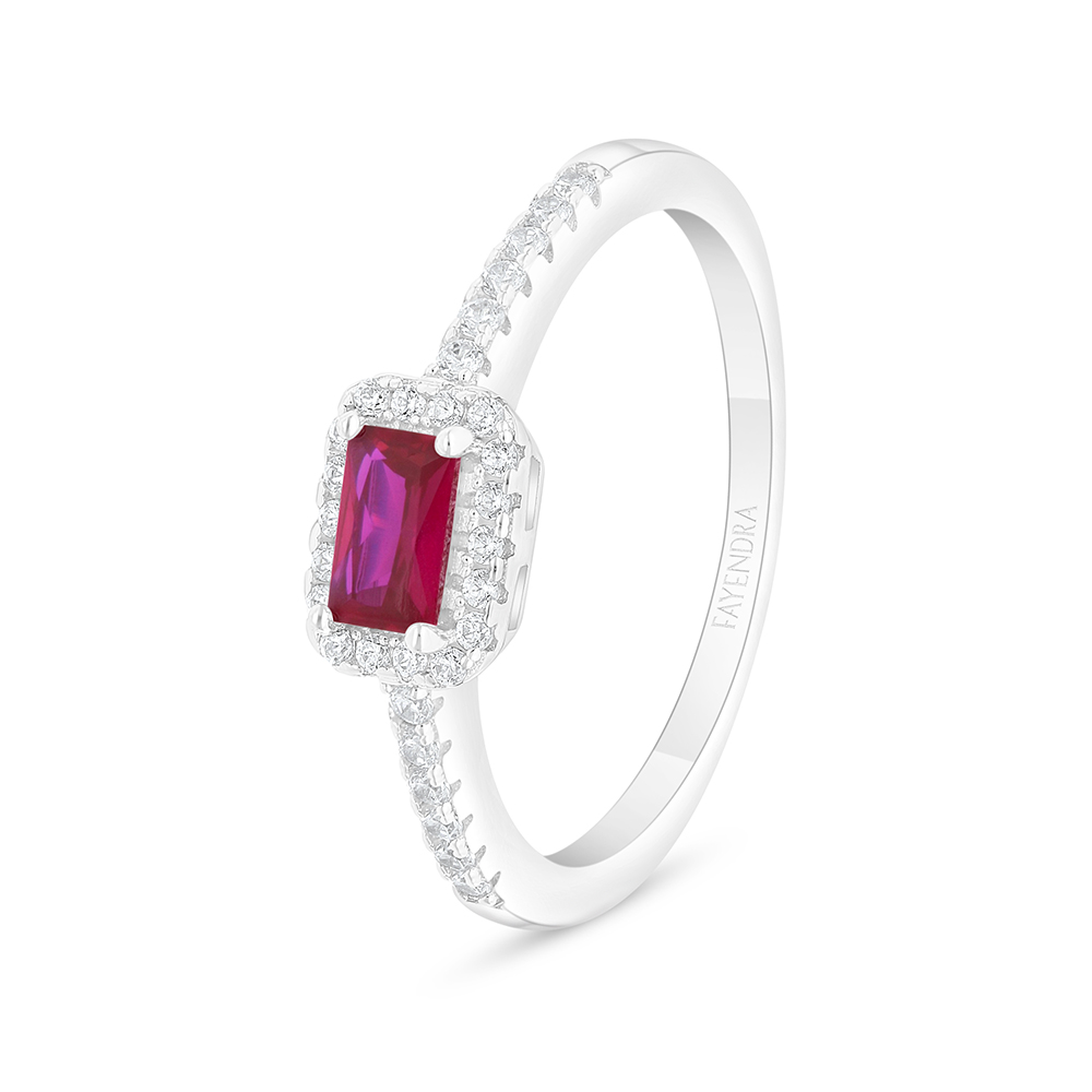 Sterling Silver 925 Ring Rhodium Plated Embedded With Ruby Corundum And White Zircon