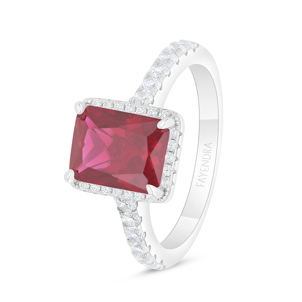 Sterling Silver 925 Ring Rhodium Plated Embedded With Ruby Corundum And White Zircon