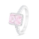 Sterling Silver 925 Ring Rhodium Plated Embedded With Pink Zircon And White Zircon