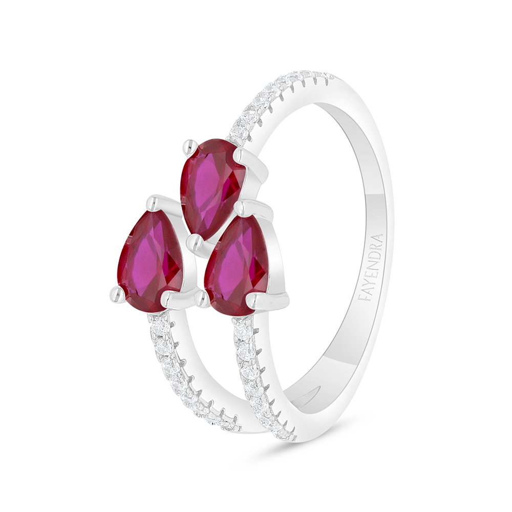 Sterling Silver 925 Ring Rhodium Plated Embedded With Ruby Corundum And White Zircon