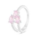 Sterling Silver 925 Ring Rhodium Plated Embedded With Pink Zircon And White Zircon