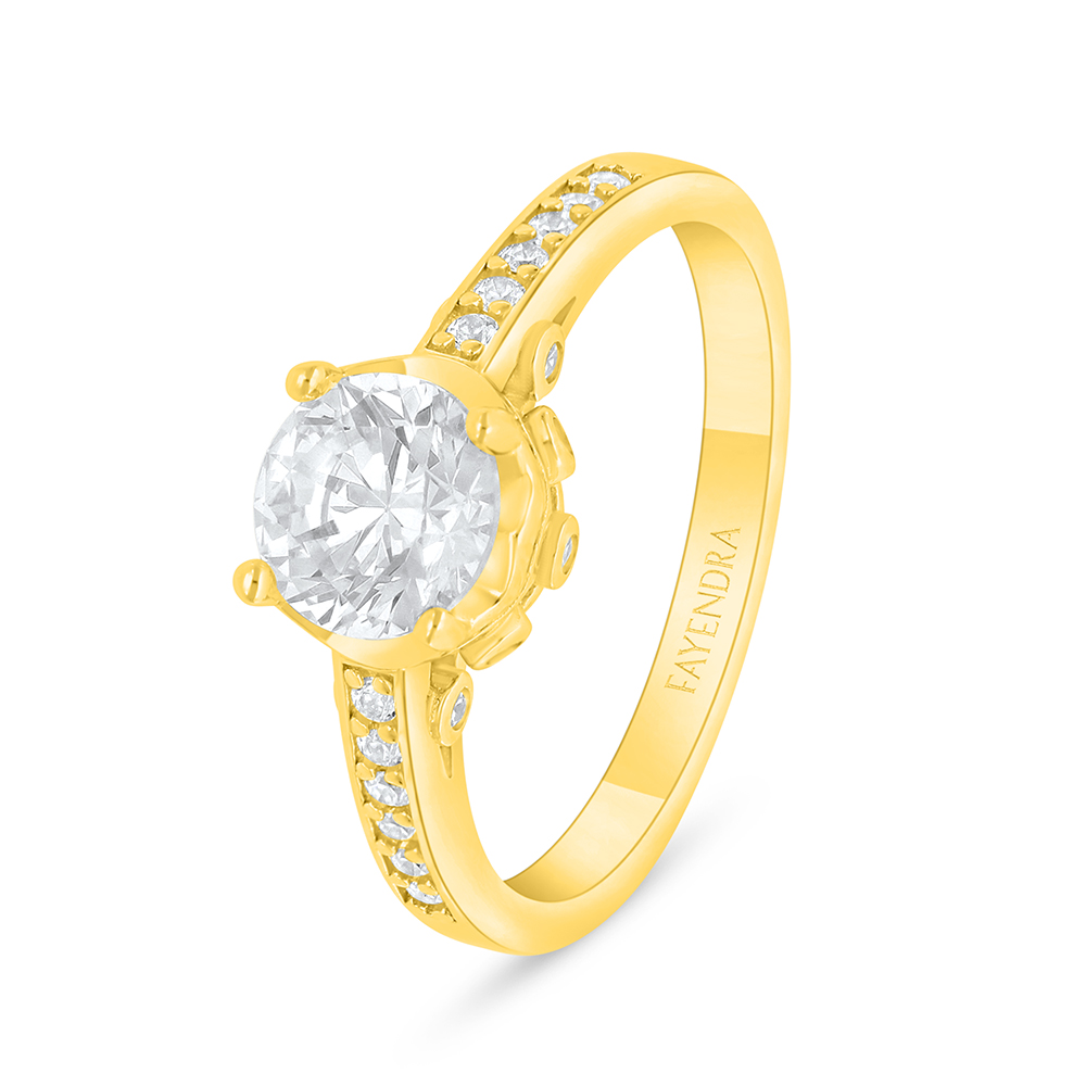 Sterling Silver 925 Ring Golden Plated Embedded With White Zircon