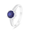 Sterling Silver 925 Ring Rhodium Plated Embedded With Sapphire Corundum And White Zircon