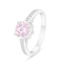 Sterling Silver 925 Ring Rhodium Plated Embedded With Pink Zircon And White Zircon