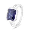 Sterling Silver 925 Ring Rhodium Plated Embedded With Sapphire Corundum And White Zircon