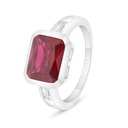 Sterling Silver 925 Ring Rhodium Plated Embedded With Ruby Corundum And White Zircon