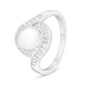 Sterling Silver 925 Ring Rhodium Plated Embedded With Natural White Pearl And White Zircon 