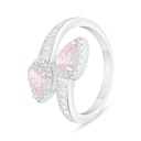 Sterling Silver 925 Ring Rhodium Plated Embedded With Pink Zircon And White Zircon