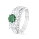 Sterling Silver 925 Ring Rhodium Plated Embedded With Emerald Zircon And White Zircon