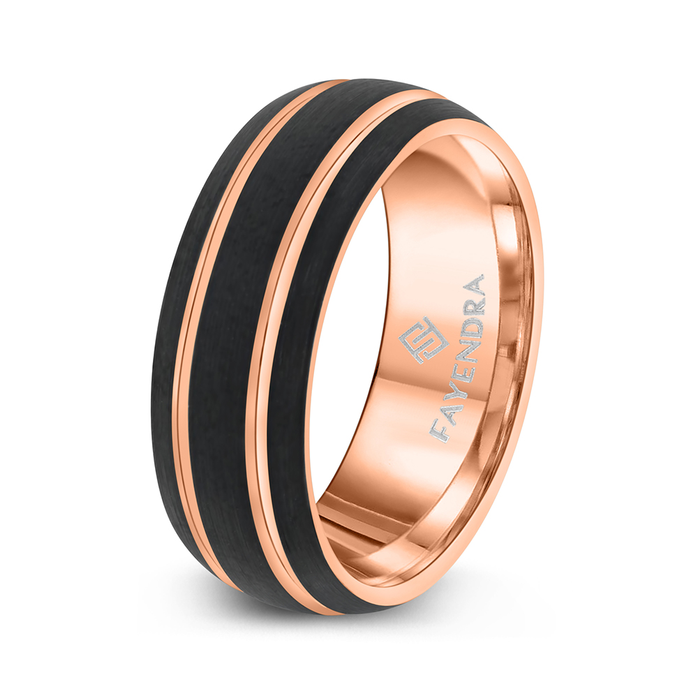 Tungsten Carbide Wedding Ring Black And Rose Gold Plated For Men