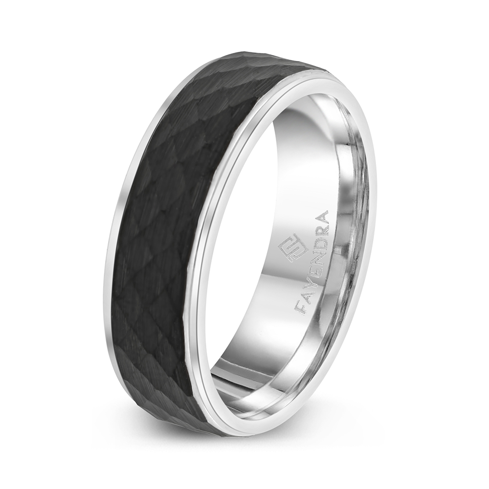 Tungsten Carbide Wedding Ring Silver And Black Plated For Men