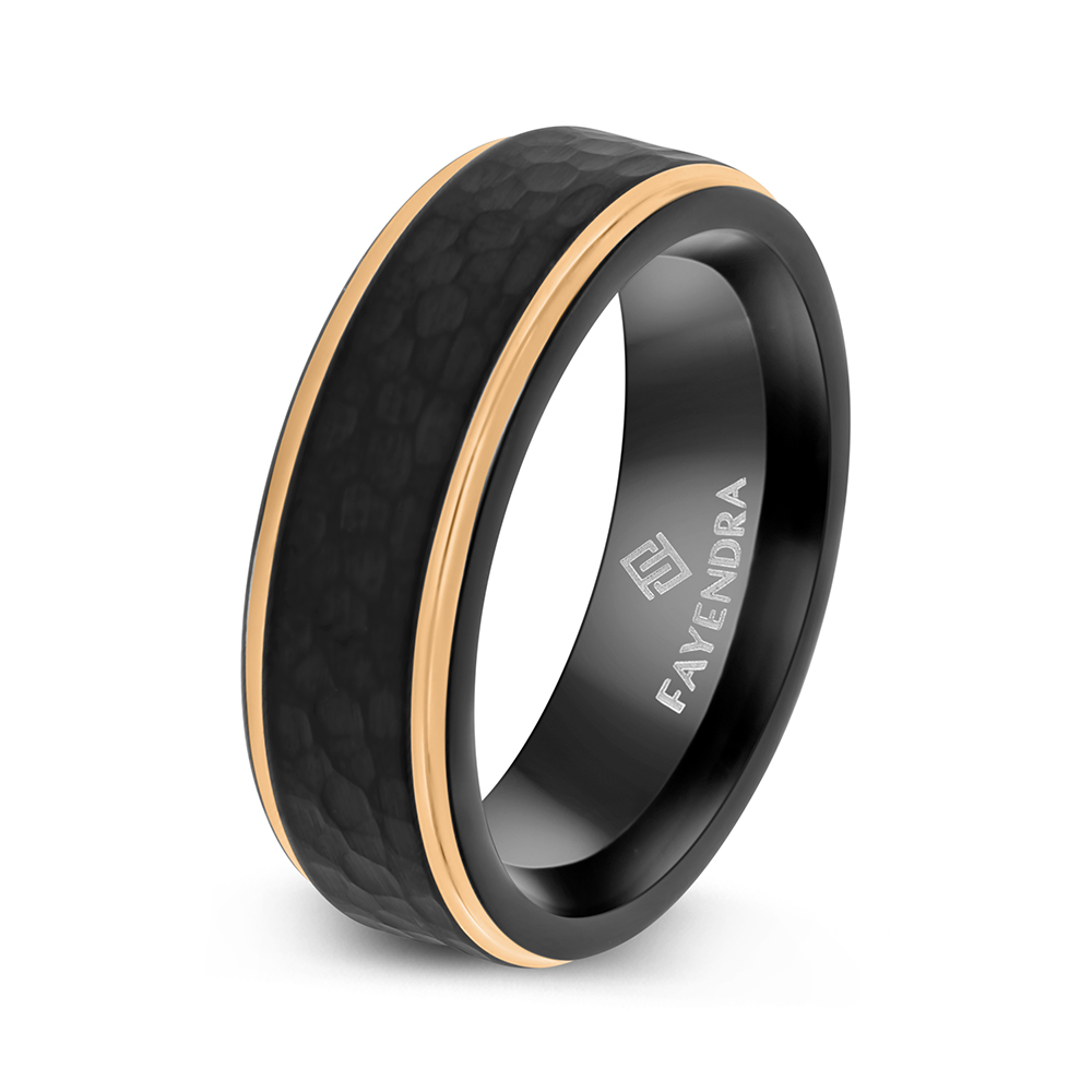 Tungsten Carbide Wedding Ring Black And Rose Gold Plated For Men