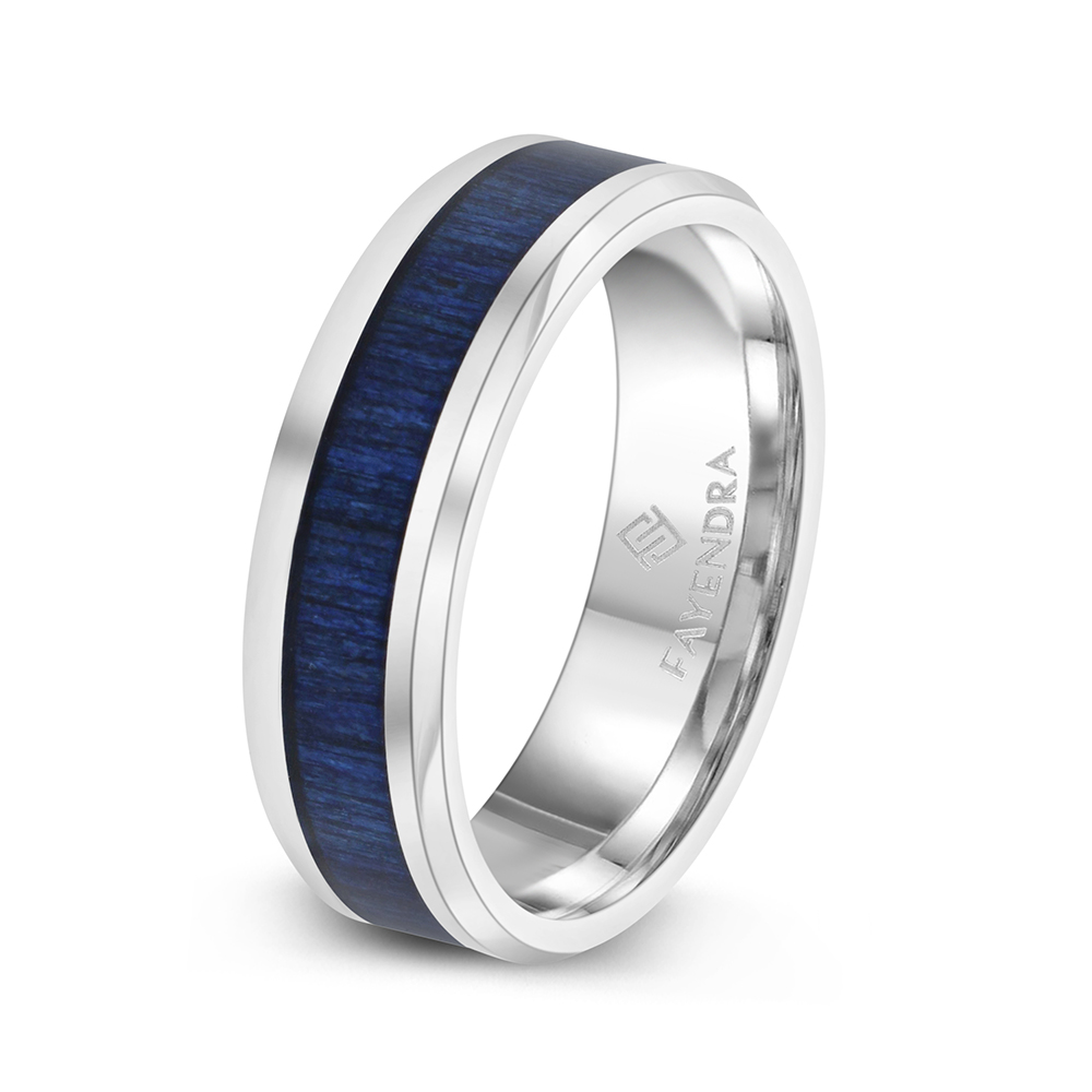 Tungsten Carbide Wedding Ring Silver And Blue Plated For Men