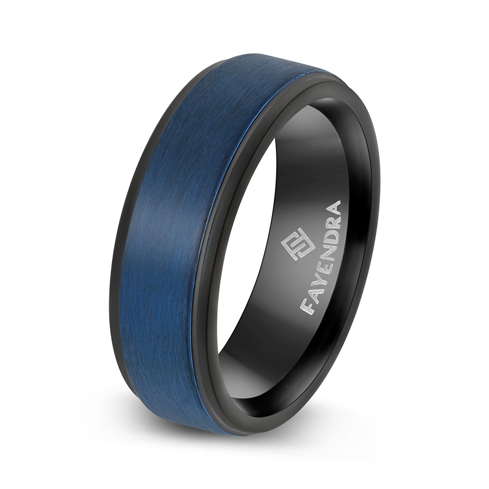 Tungsten Carbide Wedding Ring Black And Blue Plated For Men