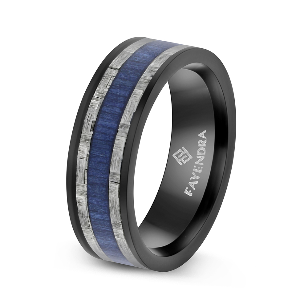 Tungsten Carbide Wedding Ring Black And Blue Plated For Men