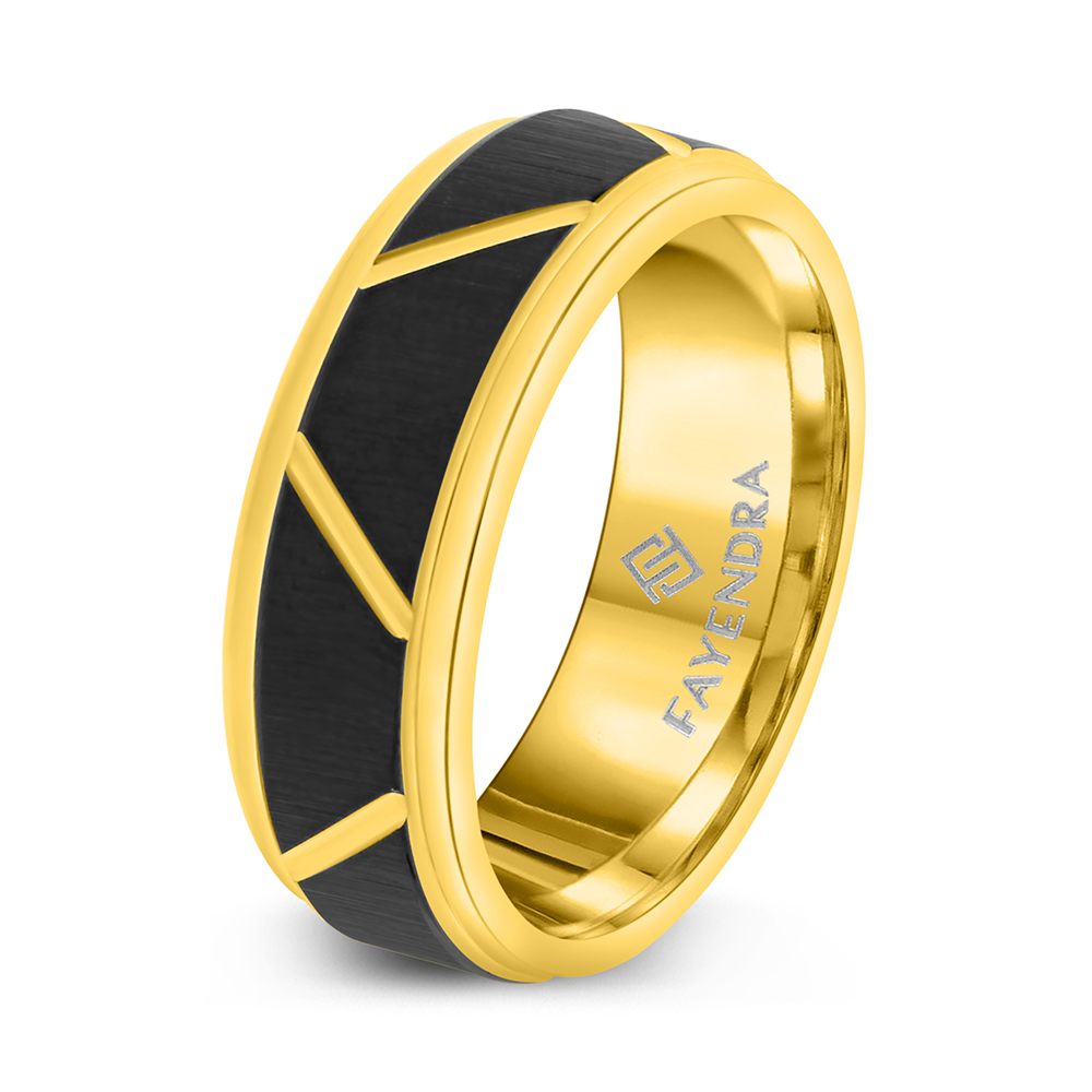 Tungsten Carbide Wedding Ring Black And Golden Plated For Men