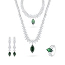 Sterling Silver 925 SET Rhodium Plated Embedded With Emerald Zircon And White Zircon