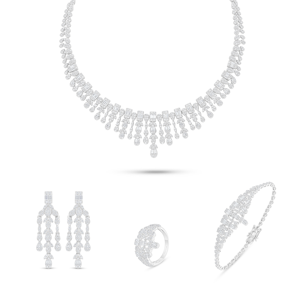 Sterling Silver 925 SET Rhodium Plated Embedded With White Zircon