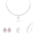 Sterling Silver 925 SET Rhodium Plated Embedded With pink Zircon And White Zircon