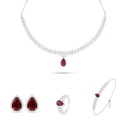 Sterling Silver 925 SET Rhodium Plated Embedded With Ruby CorundumAnd White Zircon