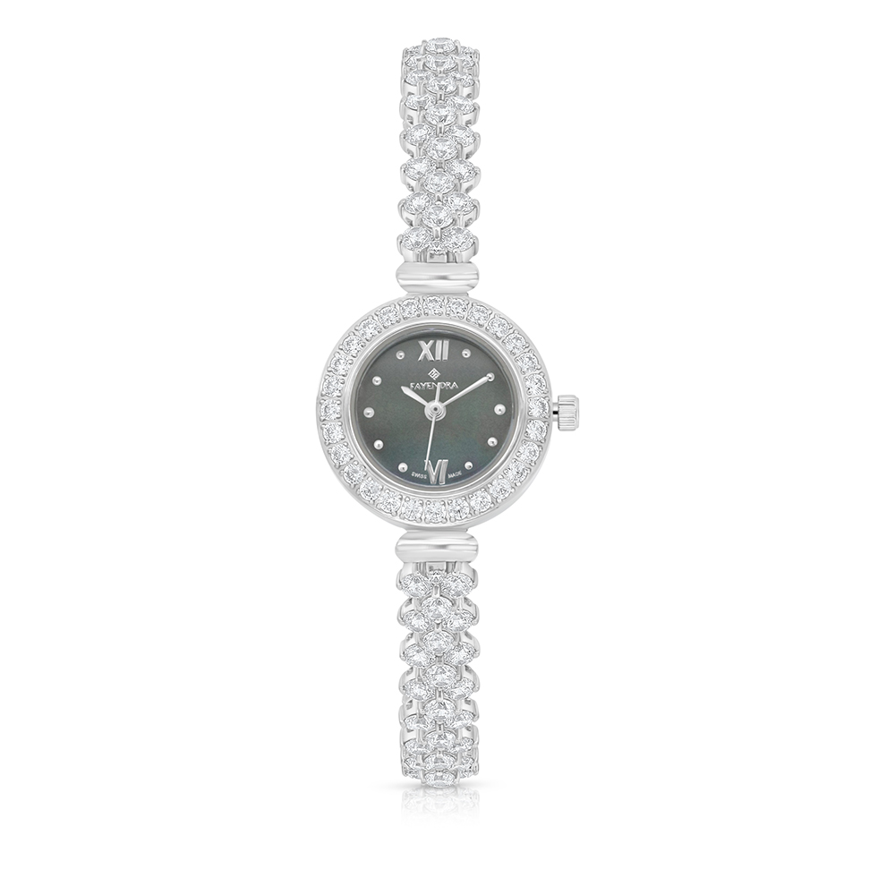Stainless Steel 316 Watch Embedded With White Zircon - BLACK MOP DIAL