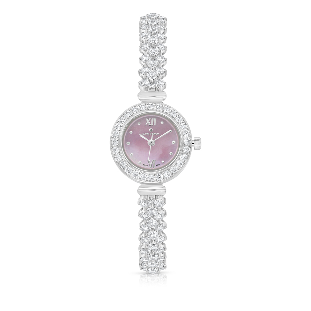 Stainless Steel 316 Watch Embedded With White Zircon - Pink MOP DIAL