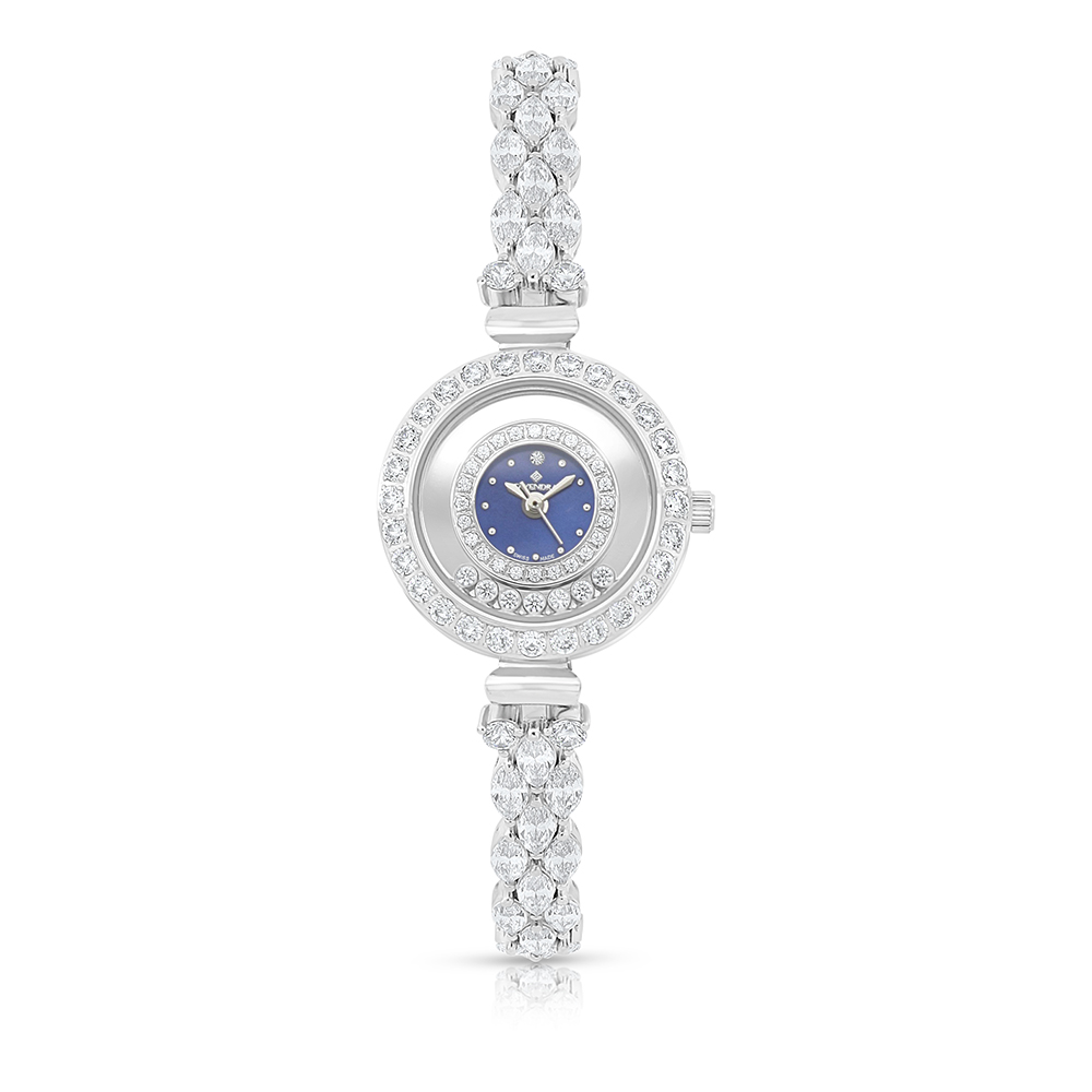 Stainless Steel 316 Watch Silver Plated Embedded With White Zircon - BLUE MOP DIAL