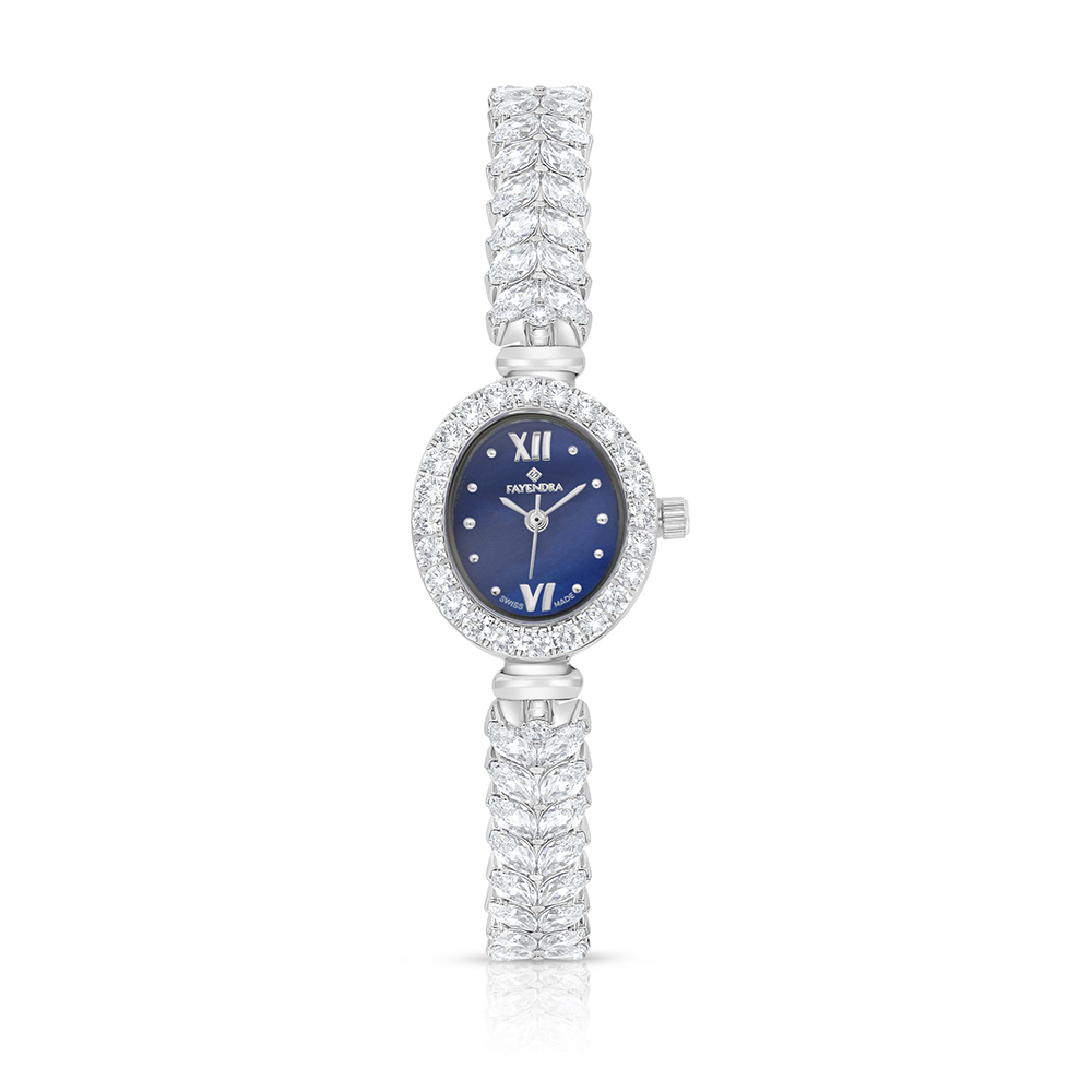 Stainless Steel 316 Watch Silver Plated Embedded With White Zircon - BLUE MOP DIAL