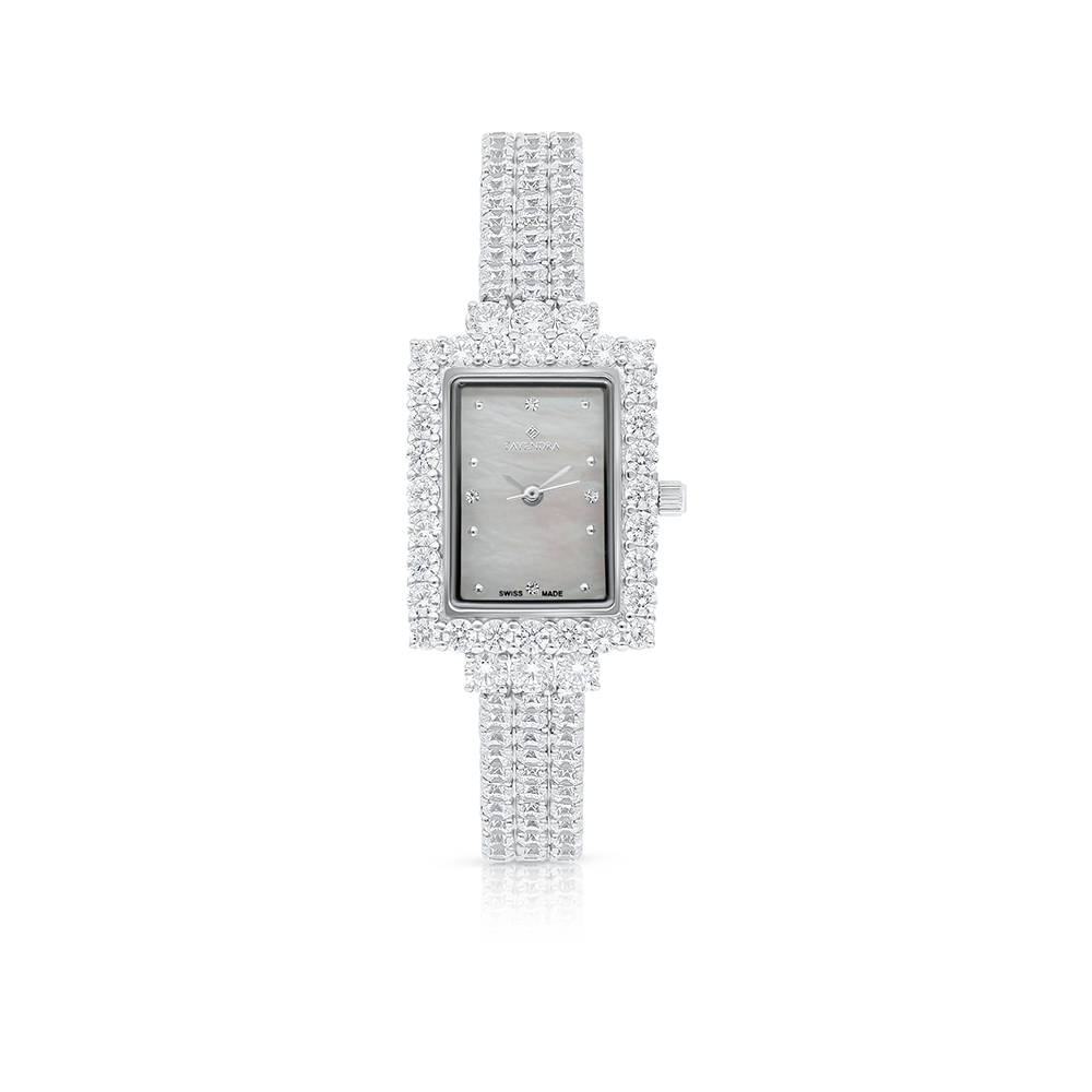 Stainless Steel 316 Watch Silver Plated Embedded With White Zircon - MOP DIAL